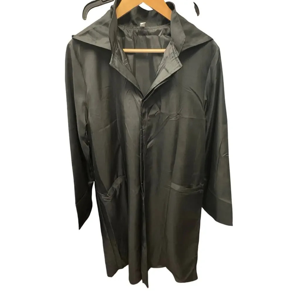 Black Hooded Trench Raincoat Lightweight Weight Women's Small
